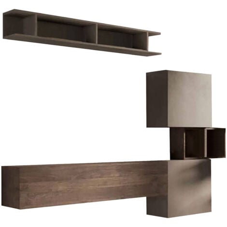 Dmora - Parete attrezzata Scandarello, Composizione soggiorno, Mobile salotto multiuso, Armadio porta TV, Made in Italy, 215x30 h190 cm, Noce e Grigio