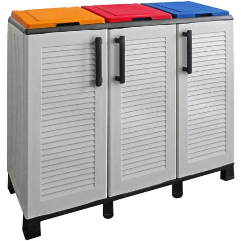 Dmora - Pattumiera Apix, Cestino portarifiuti per spazzatura, Bidone raccolta differenziata, 100% Made in Italy, 102x37h90 cm, Grigio chiaro e Multicolore