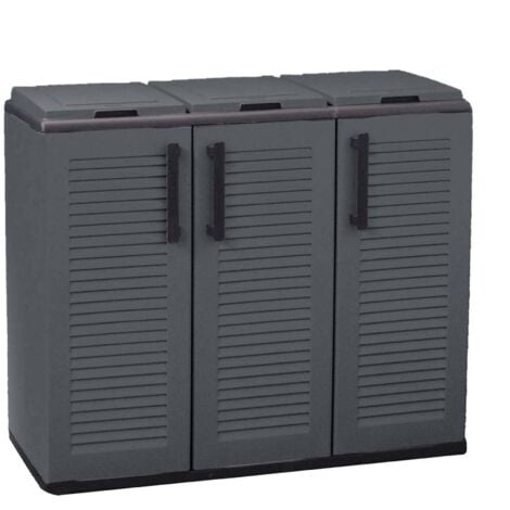 Dmora - Pattumiera Arko, Cestino portarifiuti, Bidone per raccolta differenziata a 3 ante, 100% Made in Italy, 102x37h84 cm, Grigio e Nero, Finitura righe