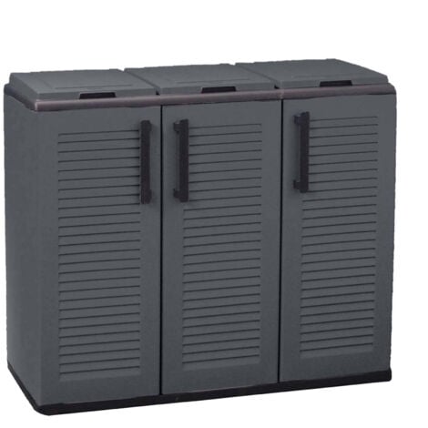 Dmora Armadio portarifiuti da esterno o interno, Mobile porta 3 sacchi a 3 ante per raccolta differenziata, 100% Made in Italy, cm 102x37h84, colore Grigio