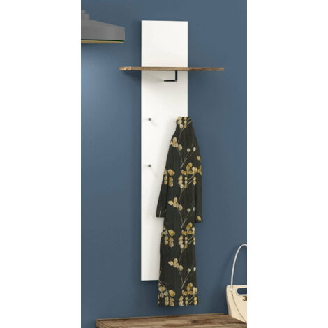 Dmora Perchero vertical, Made in Italy, con balda y 4 ganchos, Mueble de entrada, Entrada moderna, cm 50x27h140, color blanco brillante y arce, con embalaje reforzado