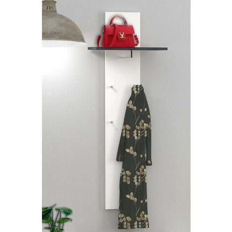 Dmora Perchero vertical, Made in Italy, con balda y 4 ganchos, Mueble para pasillo, Entrada moderna, cm 50x27h140, Color Blanco Brillo y Gris Ceniza, con embalaje reforzado