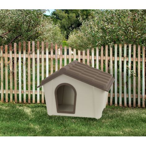 Dmora Perrera de polipropileno exterior o interior, cabaña de perros o gatos, 100% Made in Italy, 98x78h75 cm, color beige
