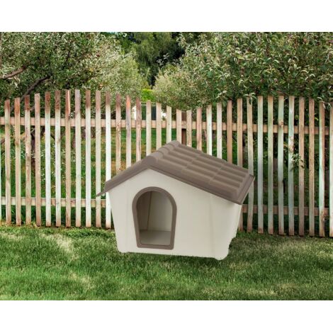 Dmora Perrera de polipropileno exterior o interior, copa de perro o gatos, 100% Made in Italy, 79x59h61 cm, color beige, con embalaje reforzado