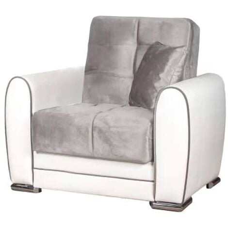 Dmora - Poltrona Attiluccio, Poltrona contenitore da salotto, trasformabile in letto , Poltroncina relax in tessuto imbottito, 97x84h91 cm, Bianco e Grigio Chiaro