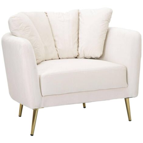 Dmora - Poltrona Biassono, Seduta imbottita, Divano singolo da salotto, Sedia con braccioli, 88x77 h74 cm, Crema e Oro