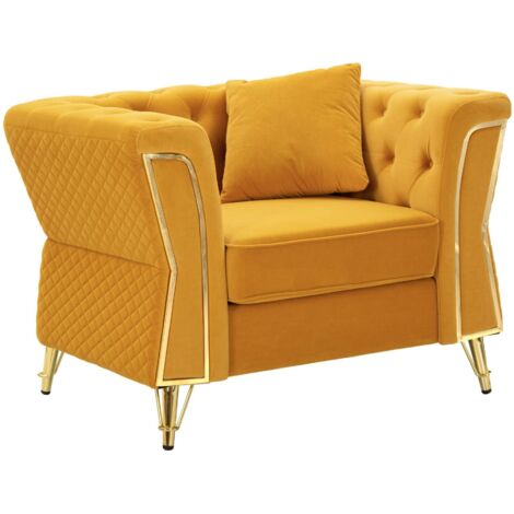 Dmora - Poltrona Putumayo, Seduta imbottita, Divano singolo da salotto, Sedia con braccioli, 104x83 h76 cm, Ocra e Oro