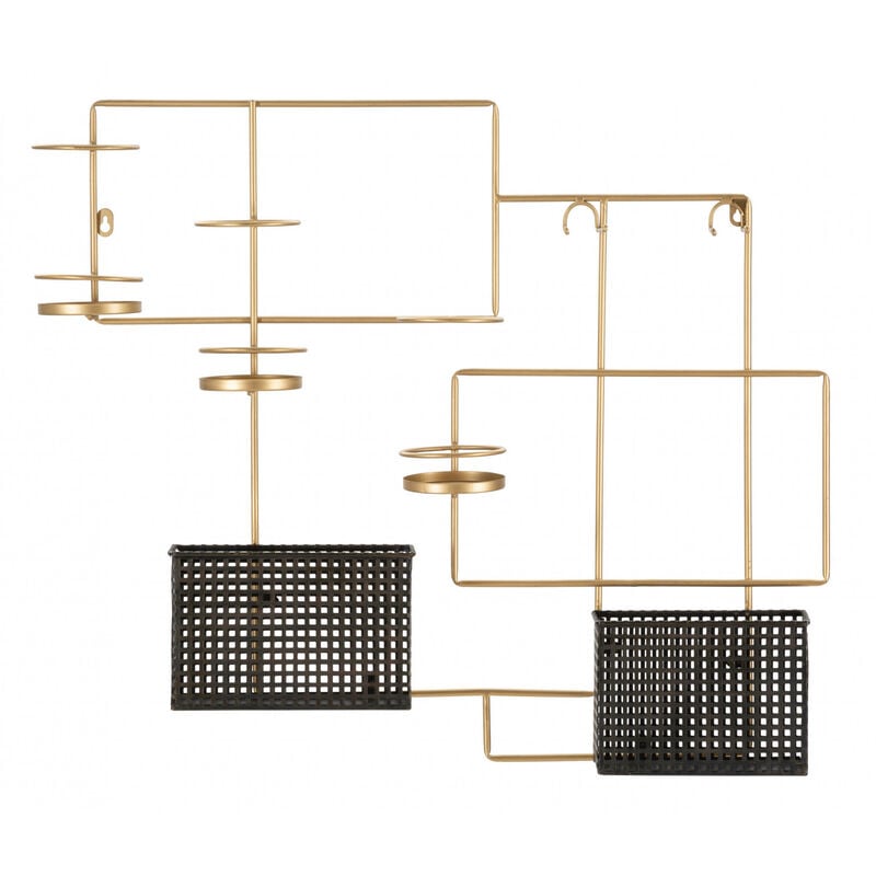 Dmora - Porte-bouteille mural élégant, structure en métal, complet avec porte-verre et deux récipients pratiques, couleur noire, Dimensions 11,5 x