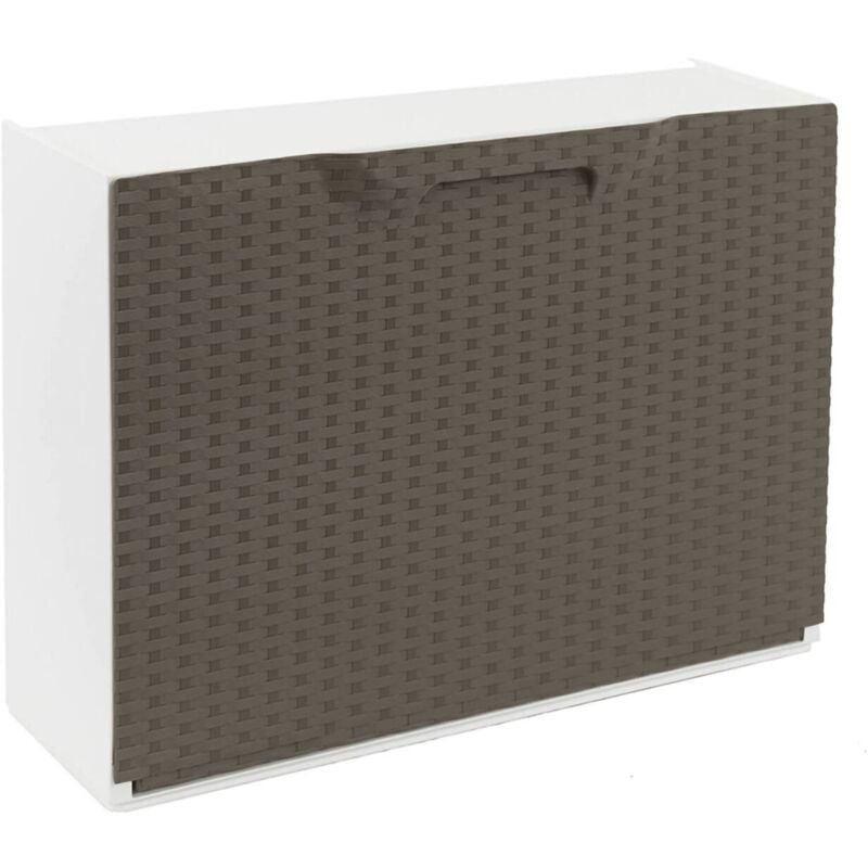 Porte-chaussures avec une porte de rabat en polypropylène, effet de rotin, ensemble modulaire intérieur ou externe, 100% Made in Italy,51x18h40 cm,