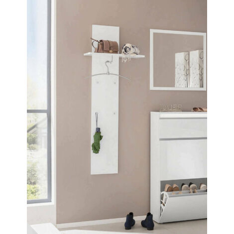 Dmora – Porte-manteau vertical avec étagère et 4 crochets – Dimensions 50x27x140 cm – Matériau stratifié résistant – Couleur blanc brillant - 50x27h140