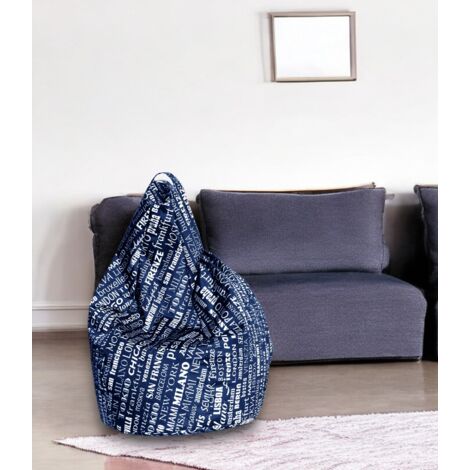 Dmora Pouf avec lettrage fantaisie, bleu et blanc, Dimensions 80 x 120 x 80 cm, avec emballage renforcé