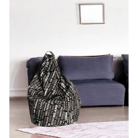 Dmora Pouf avec lettrage fantaisie, noir et blanc, Dimensions 80 x 120 x 80 cm, avec emballage renforcé