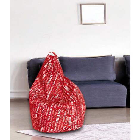 Dmora Pouf avec motif d'écriture, rouge et blanc, Dimensions 80 x 120 x 80 cm, avec emballage renforcé