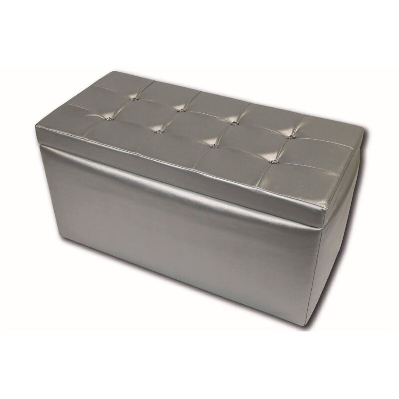 Dmora Pouf de rangement en simili cuir, couleur argent, Dimensions 90 x 45 x 45 cm