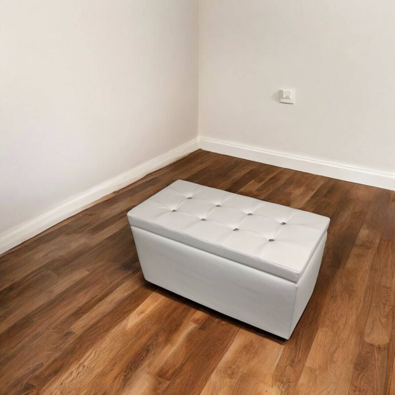 

Contenedor Puf en polipiel, color blanco, Medidas 90 x 45 x 45 cm - Dmora