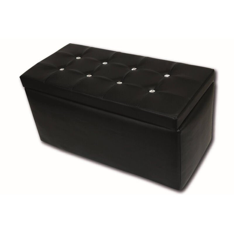 

Contenedor Puf Dmora en polipiel, color negro, Medidas 90 x 45 x 45 cm