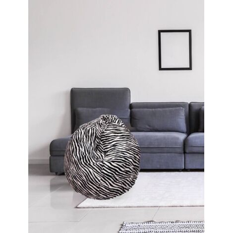 Dmora Puf de saco con estampado "cebra", blanco y negro, Medidas 80 x 120 x 80 cm, con embalaje reforzado
