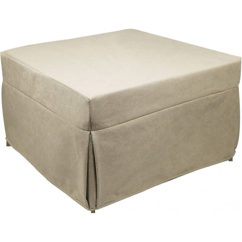 Puof convertible en lit simple, Fabriqué en Italie, Lit pliant, Pouf avec tissu amovible et peu encombrant pour le salon, cm 78x78 / 195h45, Beige,