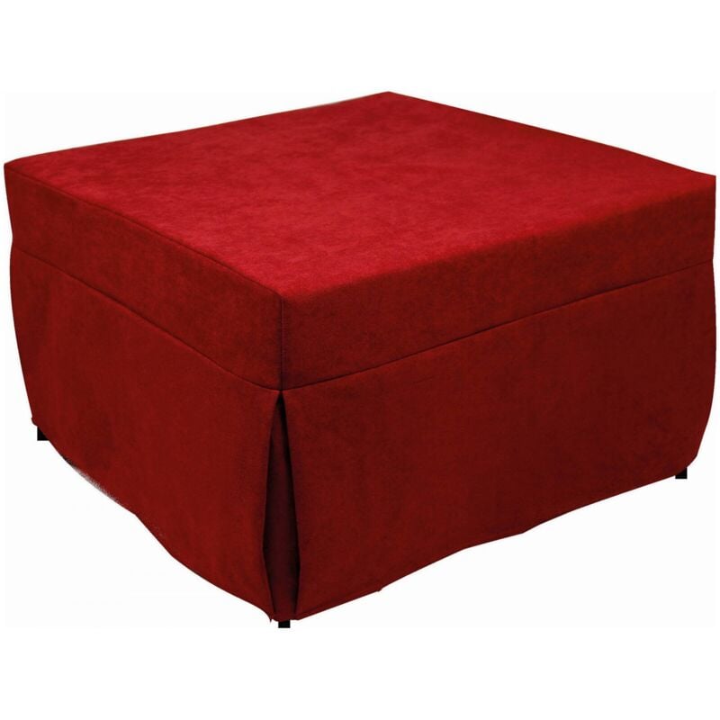 Puof convertible en lit simple, Fabriqué en Italie, Lit pliant, Pouf avec tissu amovible et peu encombrant pour le salon, cm 78x78 / 195h45, Rouge,