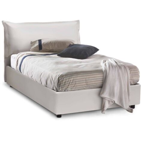 Dmora - Quadratisches und halbes Bett Dgarell, Containerbett mit Kunstlederbezug, 100% Made in Italy, Frontöffnung, inklusive Matratze 120x200 cm, Weiß