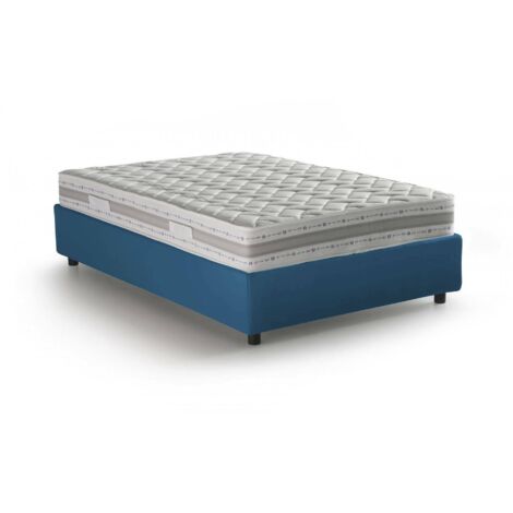 Dmora - Quadratisches und halbes Bett Dmalizi, Containerbett mit Stoffbespannung, 100% Made in Italy, Frontöffnung, inklusive Matratze 120x200 cm, Blau