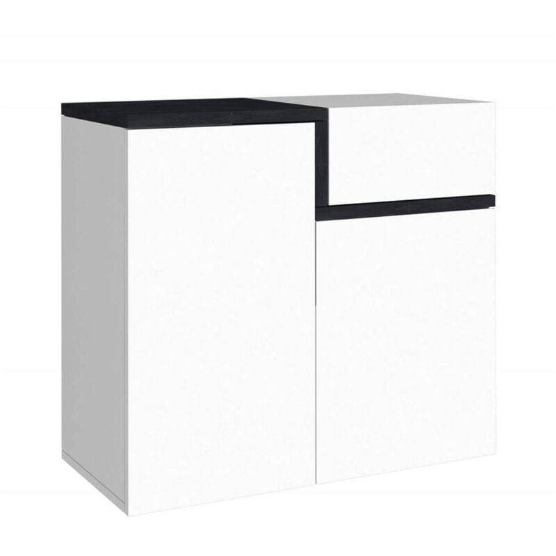 Range-chaussures moderne, Made in Italy, avec 2 portes et 1 abattant, Range-chaussures d'entrée, Meuble polyvalent, 80x40h80 cm, Blanc Brillant et