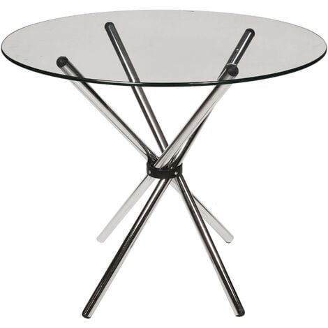 Dmora Runder Tisch, Couchtisch mit Platte aus gehärtetem Glas und Beinen aus verchromtem Stahl, 90x90h75 cm, Transparente Farbe