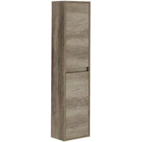 Dmora - Säule für das Badezimmer Dmarron, Säulenschrank für Badezimmer mit 2 Türen, Abgehängter Wandschrank, Moderner Mehrzweckschrank, 30x26h140 cm, Eiche