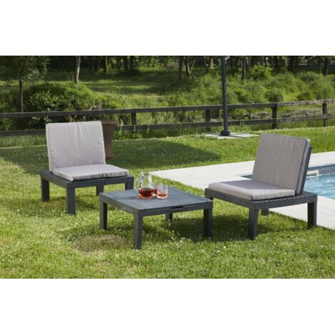 Dmora - Salón de Jardín Dbaggi, Conjunto de jardín con 2 asientos con respaldo y 1 módulo multifuncional, Zona de estar con cojines, 100% Made in Italy, Antracita