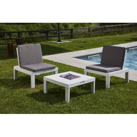 Dmora - Salón de Jardín Dbaggi, Conjunto de jardín de 2 asientos con respaldo y 1 módulo multifunción, Zona de estar con cojines, 100% Made in Italy, Blanco