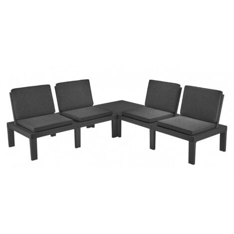 Dmora - Salón de Jardín Dmur, Conjunto de jardín de 4 plazas con respaldo y 1 módulo multifunción, Zona de estar con cojines, 100% Made in Italy, Antracita