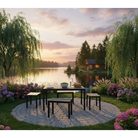 Dmora Salón de Jardín Sanremo, Conjunto de jardín con 1 mesa rectangular y 4 bancos, Conjunto Pic Nic interior y exterior, 100% Made in Italy, Antracita, con embalaje reforzado
