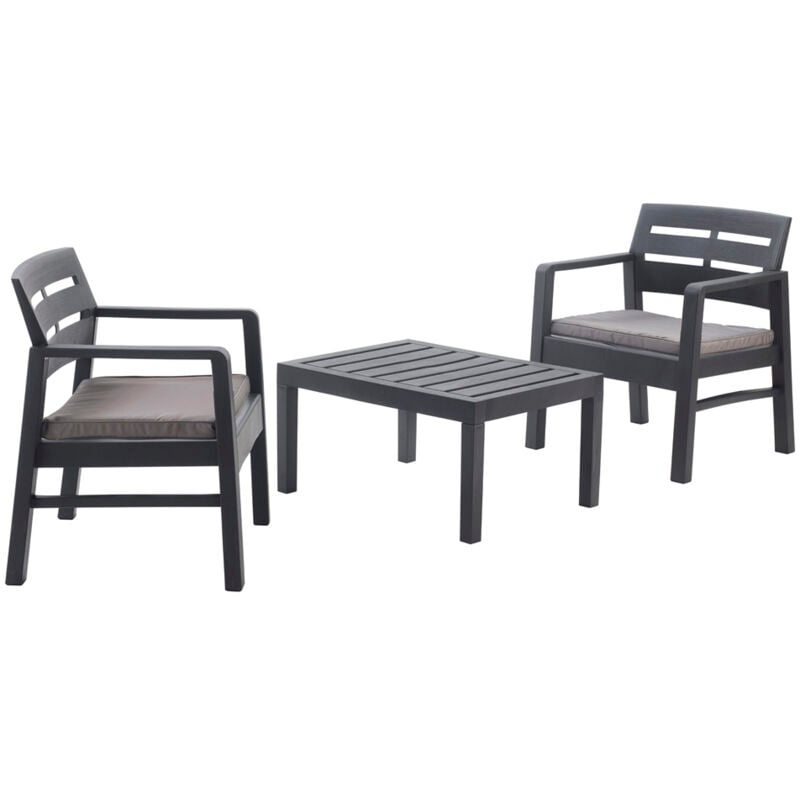 Salon intérieur et extérieur composé de 2 fauteuils 1 table basse avec coussins, Made in Italy, Couleur Anthracite - Dmora