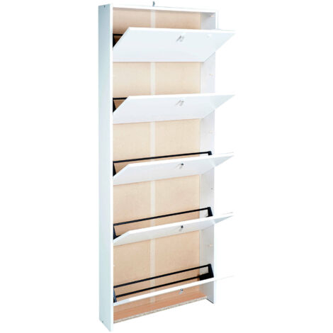 Dmora Scarpiera a 5 ribalte, colore bianco opaco, cm 65 x 16 x h164