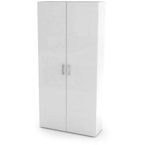 Dmora - Scarpiera Actra, Mobile multiuso a 2 ante e scaffali interni, Portascarpe da ingresso, 100% Made in Italy, cm 91x33h190, Bianco lucido