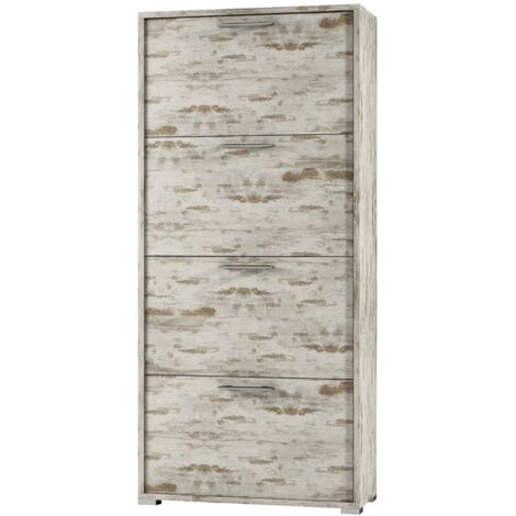 Dmora - Scarpiera Adeindein, Mobile multiuso da ingresso con 4 ante a ribalta, Armadietto portascarpe a doppia profondità, 100% Made in Italy, 67x28h147 cm, Vintage