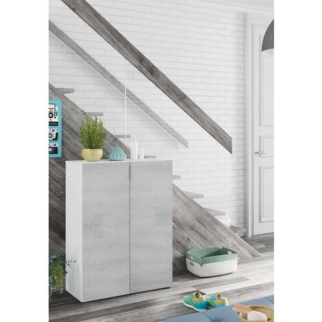 Dmora Scarpiera, armadio multiuso con 6 ripiani regolabili, colore bianco grigio cemento, Misure 72 x 103 x 36 cm, con imballo rinforzato