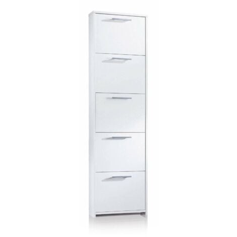 Dmora - Scarpiera Asclepio, Mobile multiuso da ingresso a 5 ante, Armadio moderno portascarpe a ripiani, 100% Made in Italy, 50x18h178 cm, Bianco
