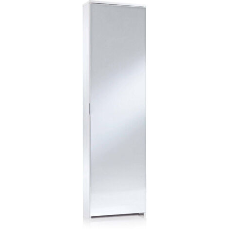 Dmora Scarpiera con anta a specchio, 100% Made in Italy, Portascarpe moderno con 5 ripiani, cm 50x18h178, colore Bianco