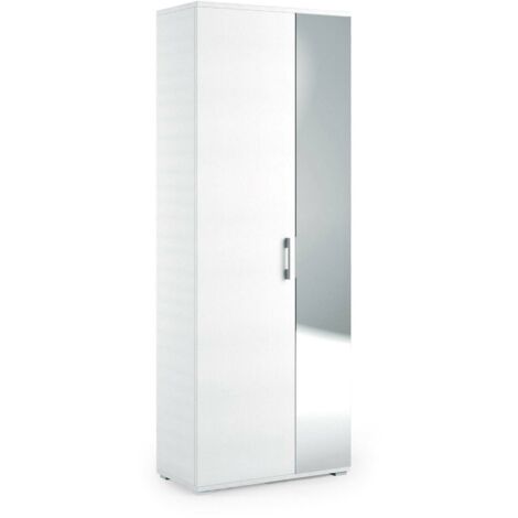 Dmora - Scarpiera Eracle, Mobile multiuso da ingresso con anta a specchio , Armadio moderno portascarpe a 6 ripiani, 100% Made in Italy, 72x37h195 cm, Bianco