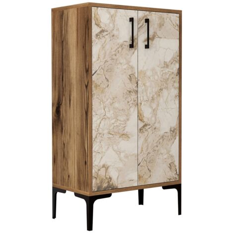 Dmora - Scarpiera Helios, Mobile portascarpe, Armadio da ingresso multiuso, Mobiletto per calzature, 60x35h111 cm, Noce e Bianco, con imballo rinforzato, con imballo rinforzato