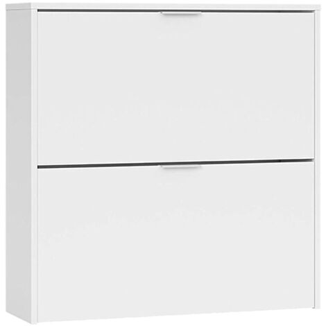 Dmora Scarpiera Louisville, Armadio portascarpe a 2 ante a ribalta, Scarpiera bassa da ingresso, Mobile basso, cm 75x22h76, Bianco, con imballo rinforzato