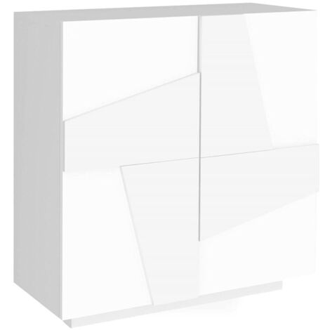Dmora Scarpiera moderna, Made in Italy, a 2 ante, Portascarpe da ingresso, Mobile multiuso, cm 81x38h86, colore Bianco lucido con dettaglio, con imballo rinforzato
