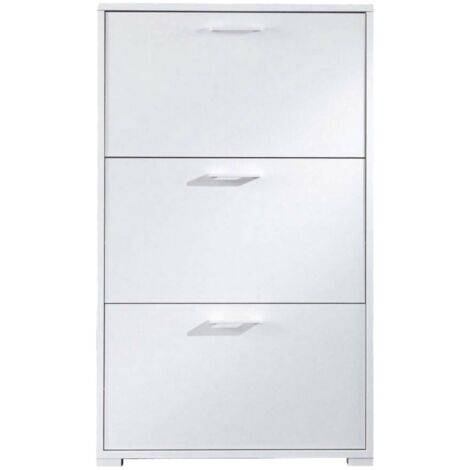 Dmora Scarpiera Peonia, Mobile multiuso da ingresso con 3 ante a ribalta, Armadietto portascarpe a doppia profondità, 100% Made in Italy, Cm 67x28h112, Bianco, con imballo rinforzato