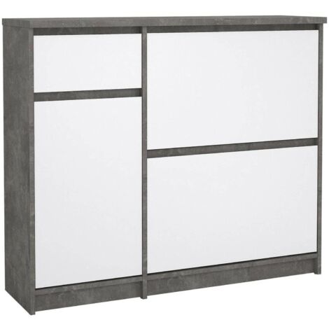 Dmora - Scarpiera Todd, Mobile portascarpe, Armadio da ingresso multiuso, Mobiletto per calzature, 109x32 h93 cm, Cemento e Bianco lucido
