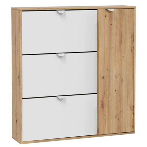 Dmora - Scarpiera Tok, Scarpiera da ingresso a 4 ante, Armadio portascarpe salvaspazio, 105x24h112 cm, Bianco e Rovere, con imballo rinforzato
