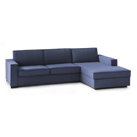 Dmora - Schlafsofa Daaki, Ecksofa, 100% Made in Italy, Sofa mit Drehöffnung, Rechte Containerhalbinsel, mit schmalen Armlehnen, Cm 260x95h90, Blau