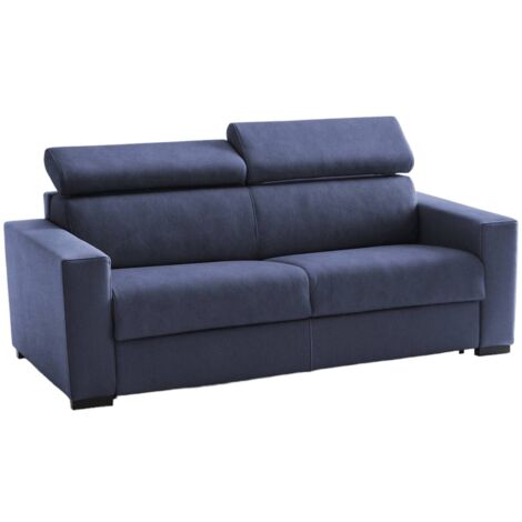 Dmora - Schlafsofa Daankou, 3-Sitzer-Sofa, 100% Made in Italy, Wohnzimmersofa mit drehbarer Öffnung, mit verstellbaren Kopfstützen und serienmäßigen Armlehnen, Cm 220x95h85, Blau