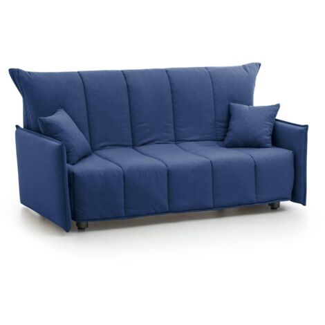 Dmora - Schlafsofa Dabali, 2-Sitzer-Sofa, 100% Made in Italy, Wohnzimmersofa mit Trolley-Öffnung, aus gepolstertem Stoff, mit Standard-Armlehnen, Cm 150x90h85, Blau