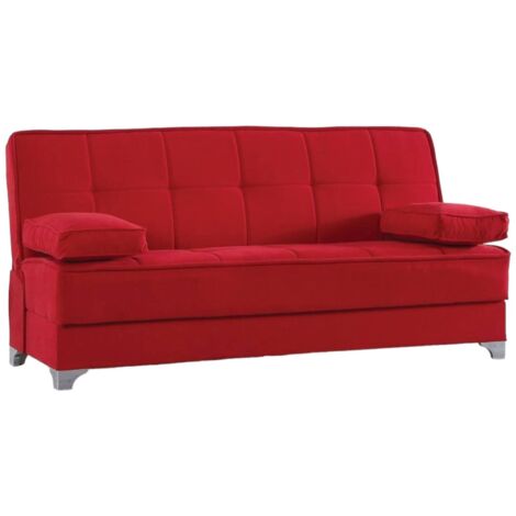 Dmora - Schlafsofa Dasson, Lineares Schlafsofa mit 2 Kissen inklusive, Wohnzimmersofa aus gepolstertem Stoff mit Klick-Klack-Öffnung, 190x87xh91 cm, Rot